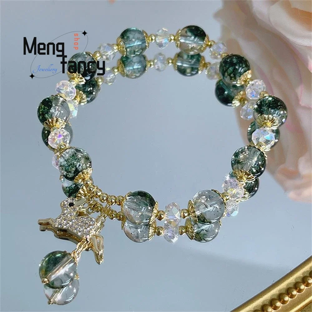 Natural Niche Design Green Forest Crystal Deer Pendant Strings for Girlfriends Gift Elegant High-grade Bracelet Fashion Jewelry