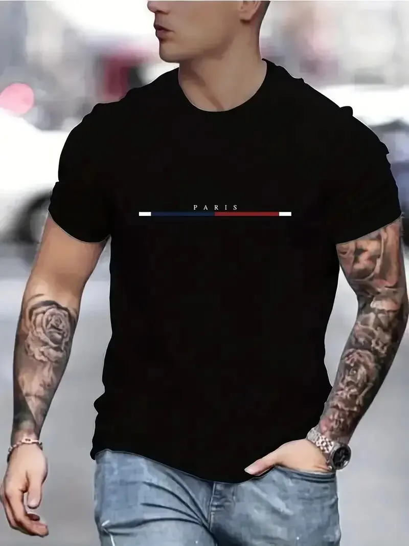 2024 New Digital Print Super Elastic Casual Short-Sleeved Men\'s Daily Party Home Social T-Shirt Solid Color Vintage Streetwear