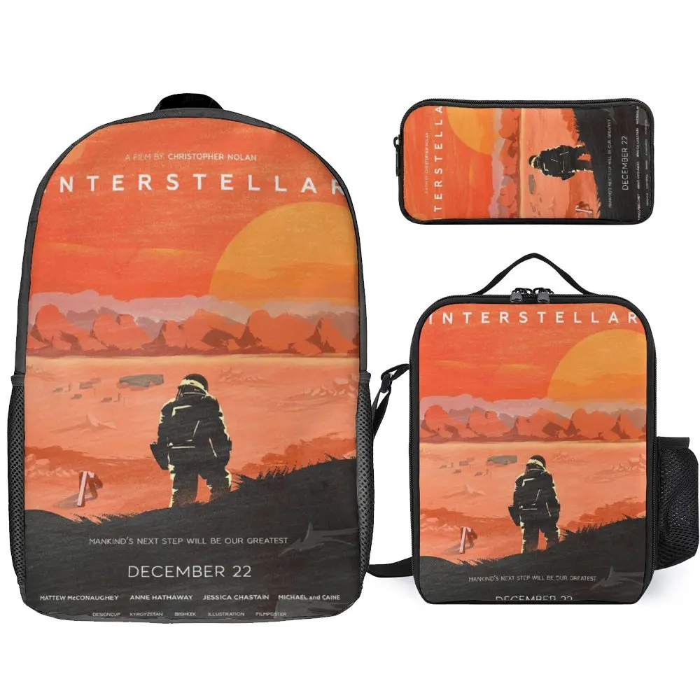 

3 in 1 Set 17 Inch Backpack Lunch Bag Pen Bag Interstellar Cooper Science Fiction Film Endurance Stay 2 Lasting Field Pack Cosy