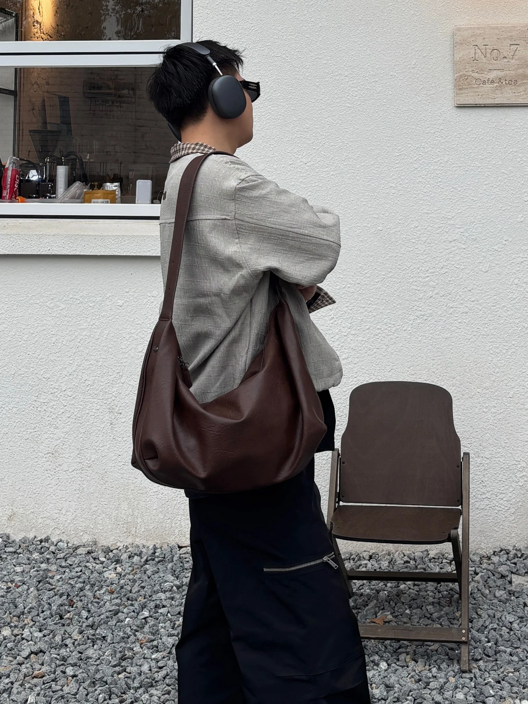 NIN Original Unisex Large Capacity PU Leather Hobo Tote Bag Single Shoulder Crossbody Street Style Retro Trend for Youth Casu...