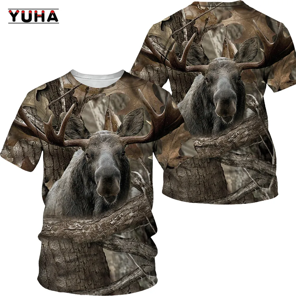 Camouflage hunting animals wild boar/fox  3D T-shirt summer leisure men\'s T-shirt fashion street women\'s pullover short sleeve j