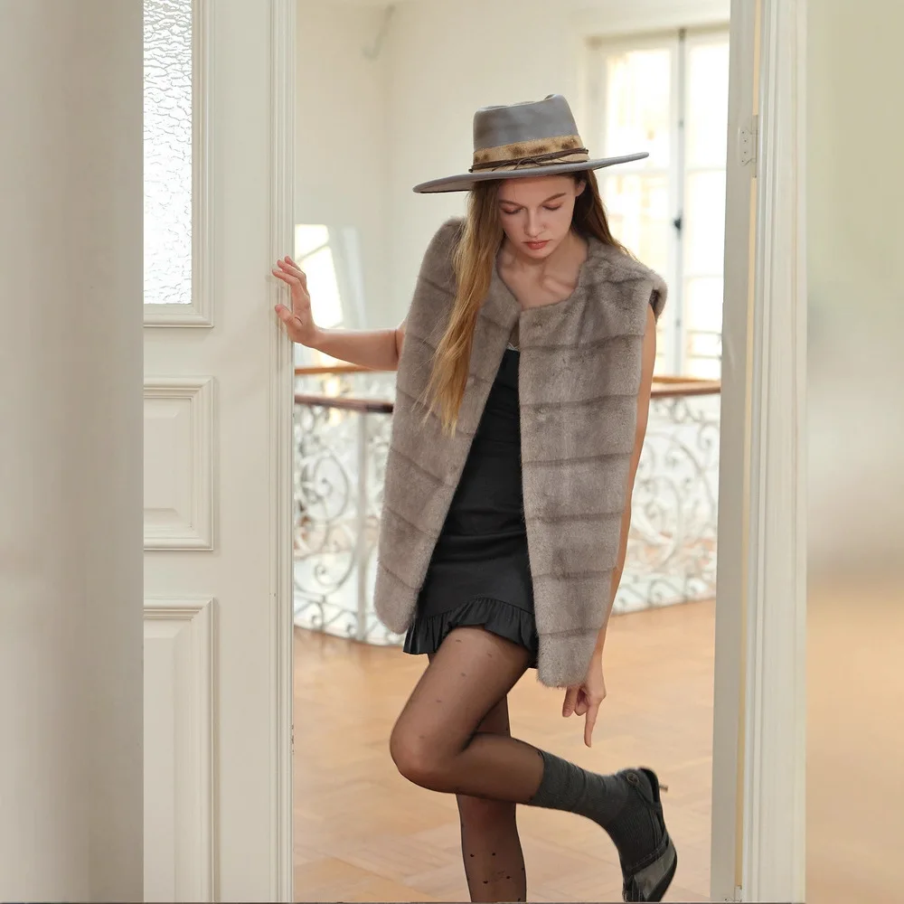 جديد الشتاء النساء فرو منك سترة أنيقة الجولة الرقبة واحدة الصدر الإناث ايكو الفراء سترة منقوشة جيوب سيدة تقليد معطف الفرو #3