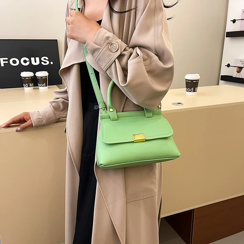 Fashion Simply PU Leather Crossbody Bag For Women 2024 Designer Shoulder Bag Lady Travel Small Handbag Green Pu Leather Bag