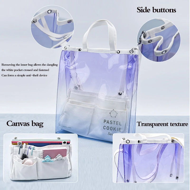 KOKUYO Pencil Case PVC Material Transparent Gradient Color Tote Bag Large Capacity Single Shoulder Bag Cosmetic Bag Stationery