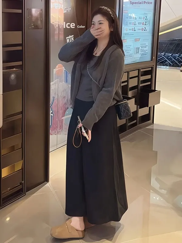 plus Size Knitted Top Shoulder Length Fish Tail Skirt Set Women's Fashion Casual Style Autumn Collection Slimming Effect