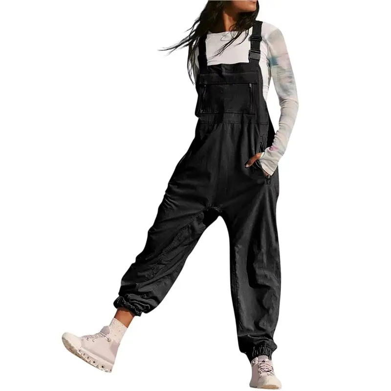 

CYL-Women's Casual Corduroy Overalls Sleeveless Adjustable Straps Jumpsuits For Women With Pockets Black XXL