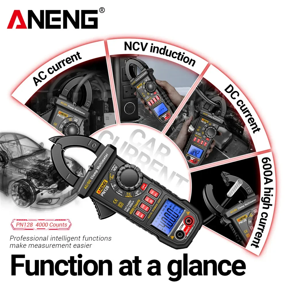 ANENG PN128 Clamp Meter 600A  High Precision AC/DC Current Voltage NCV 4000 Count True RMS Digital Multimeter Test Measure Tools