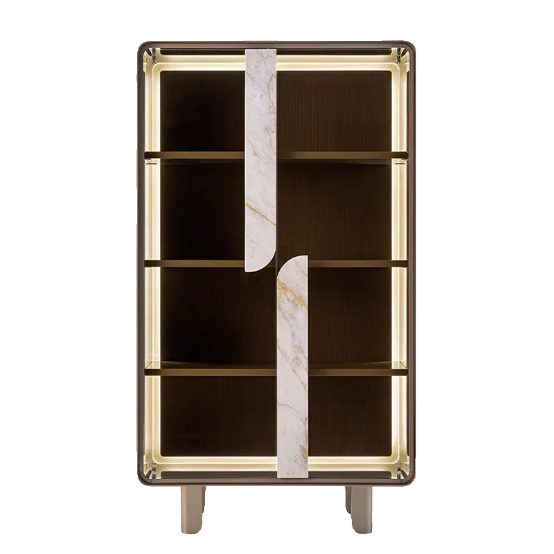 

Simple glass door wine cabinet, painted display solid wood living room storage side tea cabinet villa wine cabinet