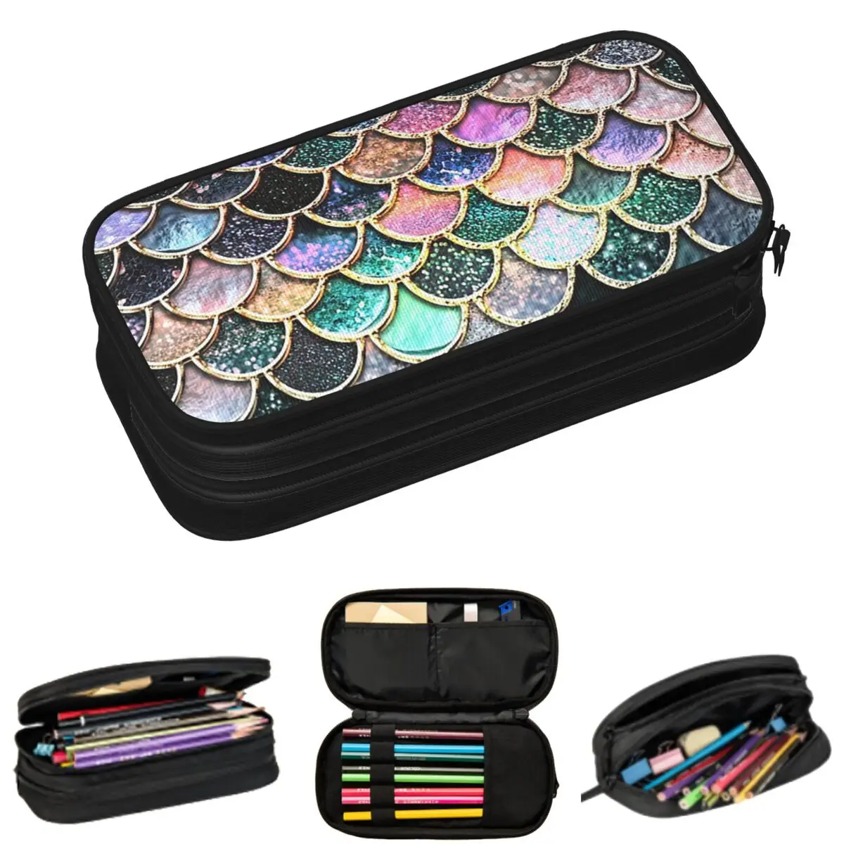 

Ocean Mermaid Glitter Sparkling Scales Pencil Cases for Students Gifts Pen Box Pencil Bag Large Capacity Pencil Pouch