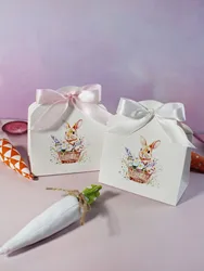 Easter candy box, rabbit colored candy box, ribbon pink holiday party gift packaging box, children's favorite Easter candy box