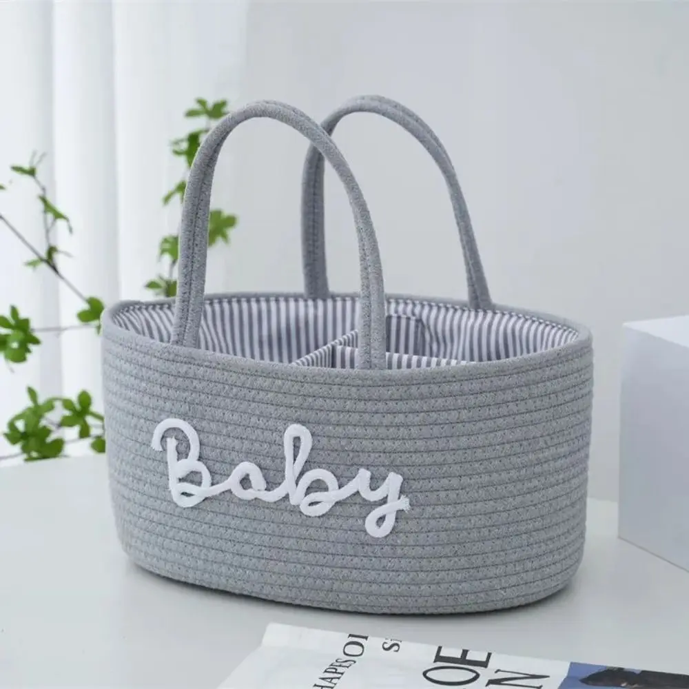 Cesta organizadora de pañales, bolsa multifuncional para mamá, compartimento de cuerda de algodón, bolsa de almacenamiento de pañales, caja grande portátil para pañales de bebé