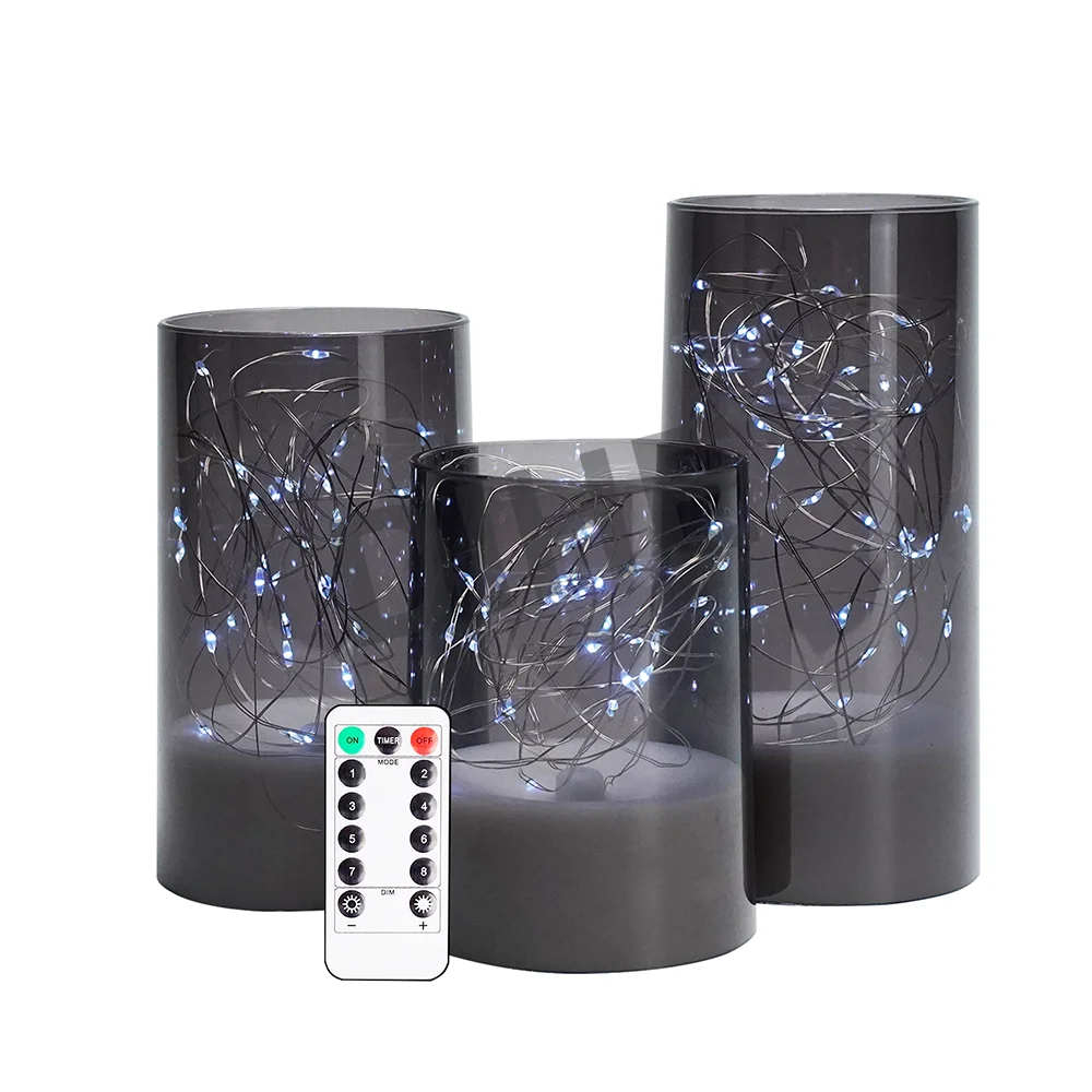 

LED Flameless Candles with Remote Acrylic Battery Pillar Embedded Star Lights Timer Dimmer for Wedding Christmas Home Decoration