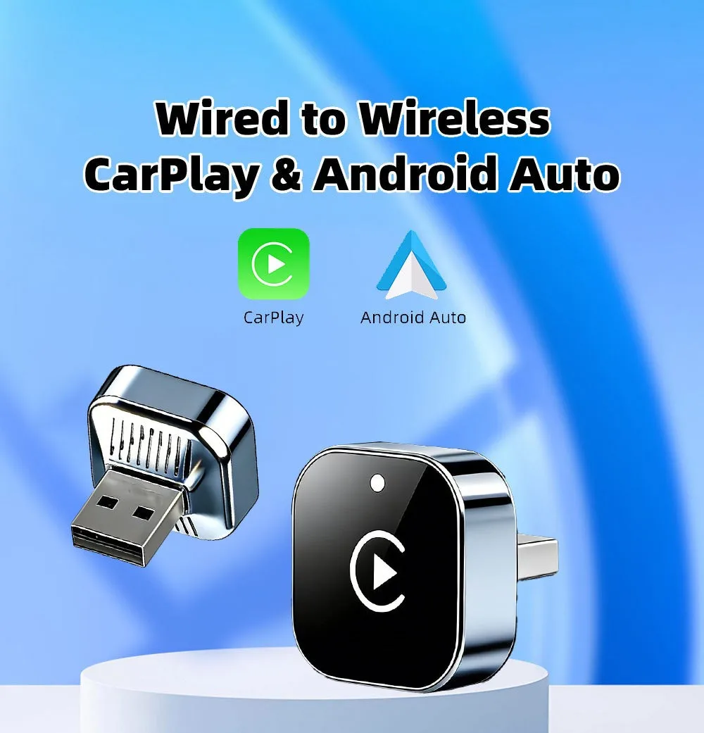 2-in-1 Wireless CarPlay & Android Auto Adapter, Plug & Play CarPlay Dongle Converts Wired to Wireless, Fast Auto-Connect, No Del