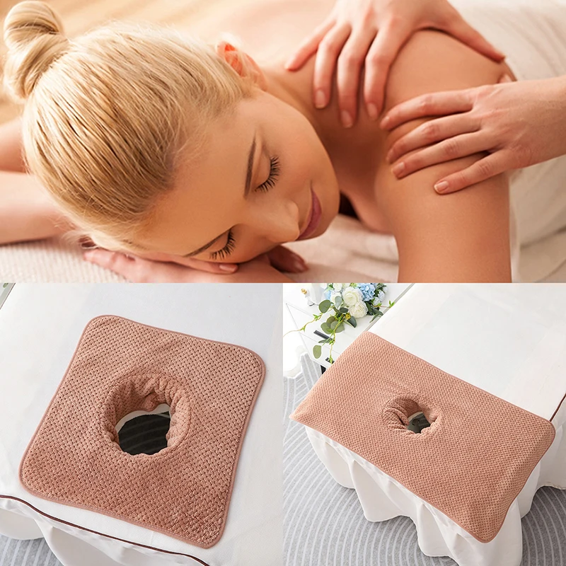 

35*35cm 40*80cm Thickened Coral Velvet Beauty SPA Massage Face Towel With Hole Bed Bandana Massage Table Planking Cosmetic Towel