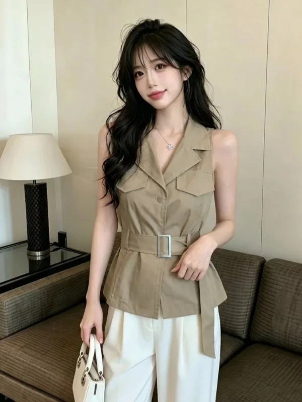 

Elegant Commuter Style Sleeveless Vest Women's Summer New Waist-Cinching Design Outerwear Suit Jacket Breathable Fashion