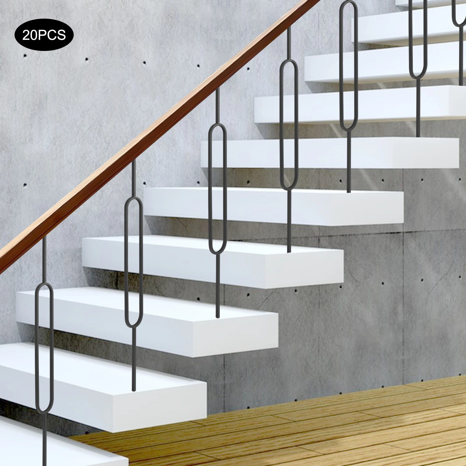 

20 Pcs Wrought Iron Balusters, Metal Balusters, Elliptical Black Iron Railings, Heavy Duty Safety Guard for Stairs, Anti Rust