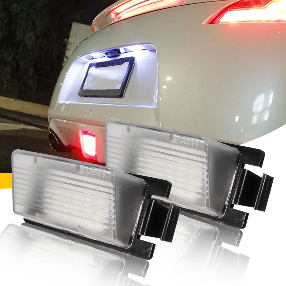 2Pcs Auto LED License Number Plate Lighting 6000K White For 2009-2012 NISSAN Sentra Cube GT-R  Leaf Q60 350Z 370Z Versa G25 G35