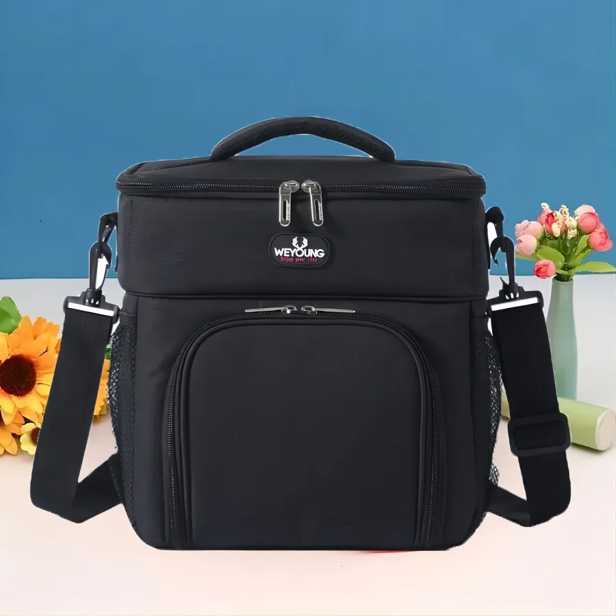 Double Insulated Bag for Picnic, Beach, Reusable Lunch Box, Leak Proof Refrigerated Insulation with Adjustable Shoulder Strap