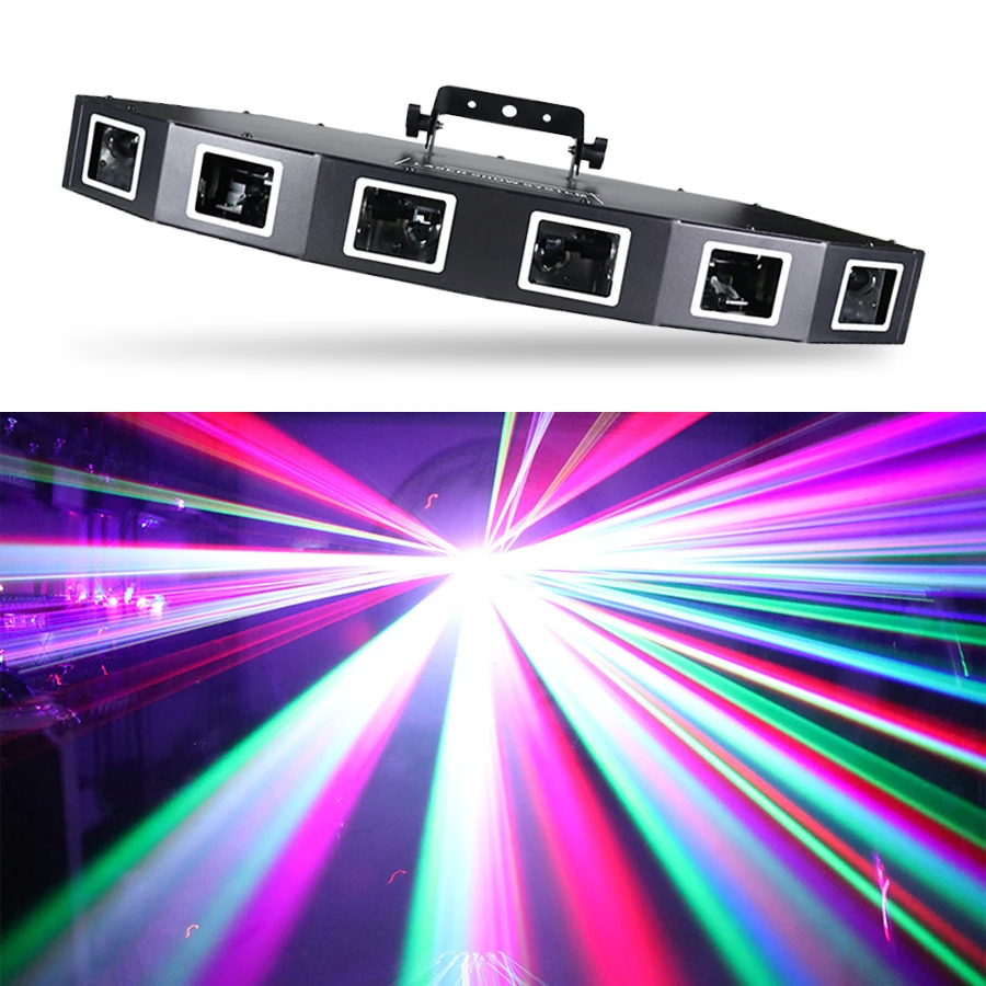 

6 Eyes RGB Fan Shape Laser Stage Lighting Effect Projector DMX Music Sound Modes For DJ Disco Party Bar Christmas Holiday Lamp