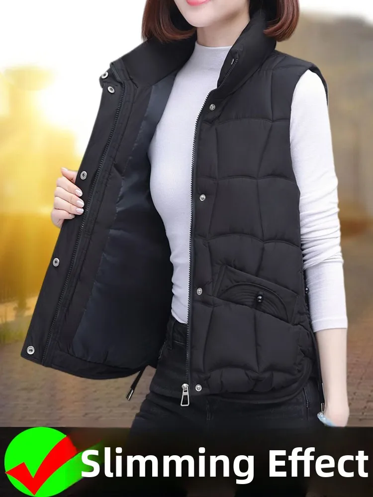 

Женский осенне-зимний жилет больших размеров с воротником-стойкой, верхняя одежда из полиэфирного волокна, корейский прямой боди для поездок на работу, pe