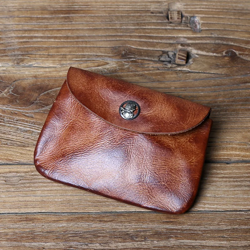 Nzpj Vintage Echt leder Herren Karten tasche Original natürliche Rindsleder Zero Wallet Damen Münz tasche Kreditkarten tasche Schlüssel tasche – Detail 5