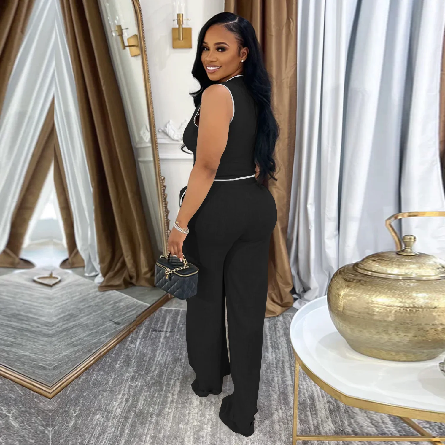 CM.YAYA مجموعة أزياء المرأة سترة بلا حمالات وسراويل واسعة الساق دعوى 2025 الصيف الشارع اثنين 2 قطعة مجموعات الزي رياضية #4