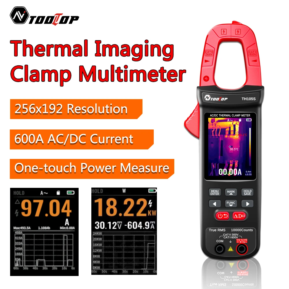 TOOLTOP TH105S Electrical 256*192 Thermal Camera 600A AC/DC Clamp Meter 10000 Counts Trend Logging Circuit Diagnostics Tools