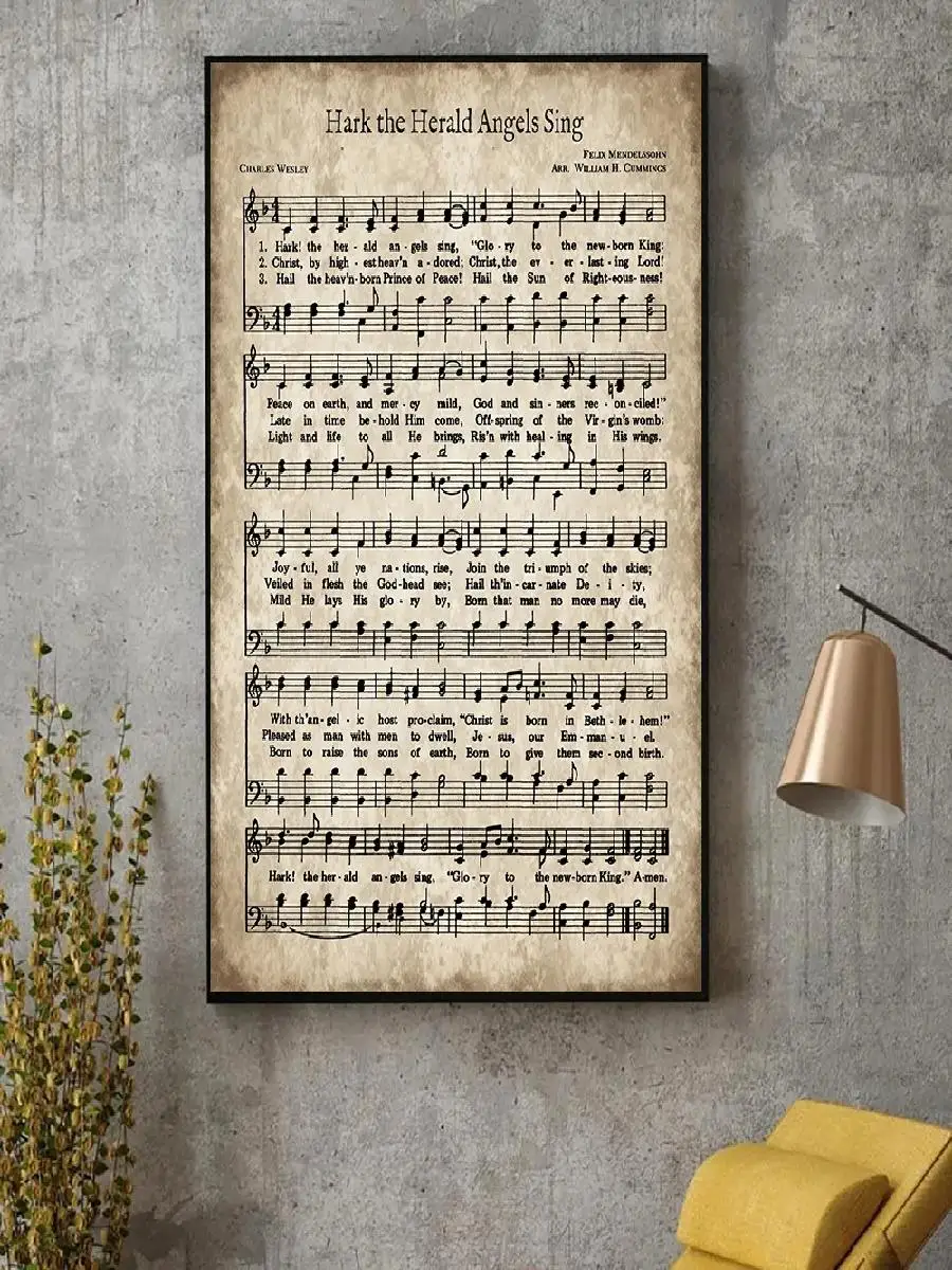 Vintage Christmas Carol Canvas Art | Retro Sheet Music Wall Poster | Living Room Decor Print