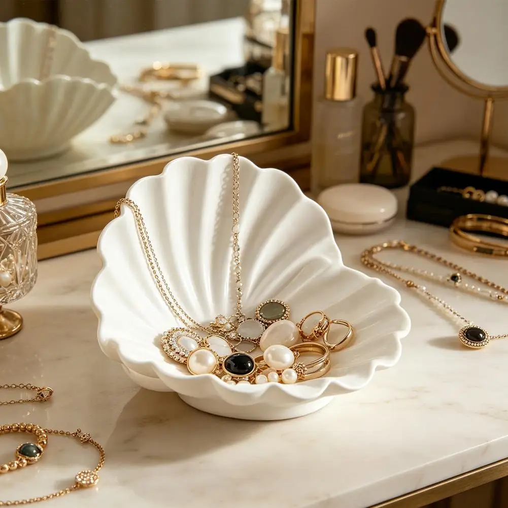 Jewelry Organizer Tray Ring Holder Dish White Shell Jewelry Dish 3d Printed Decorative Key Tray Elegant Ring for Necklaces