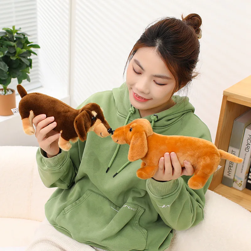Simulation Dackel Tier Puppe Gefüllte Stehende Hund Welpen Plüsch Spielzeug Braun Schwarz Plushie Männer Geburtstag Geschenk – Detail 12
