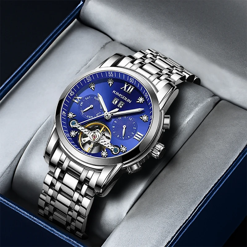 

Мужские серебряные стальные ремешки, легкие роскошные деловые часы с арабскими цифрами и днем, полностью автоматические механические часы