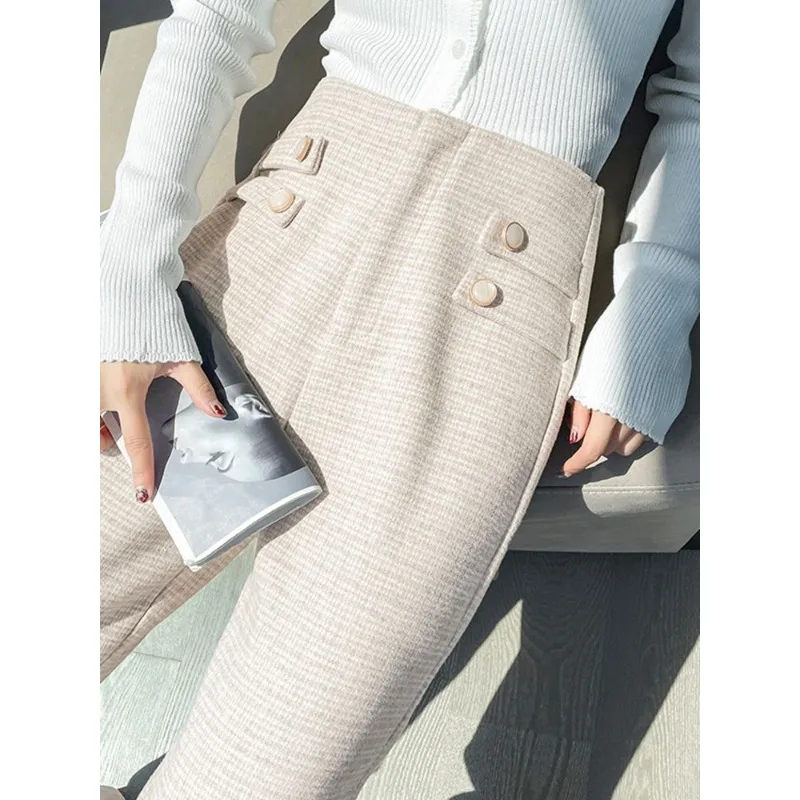 Small-scented Wool Wide-leg Pants Women in Winter Thickened New High-waisted Drooping Trousers Woolen Straight Pants