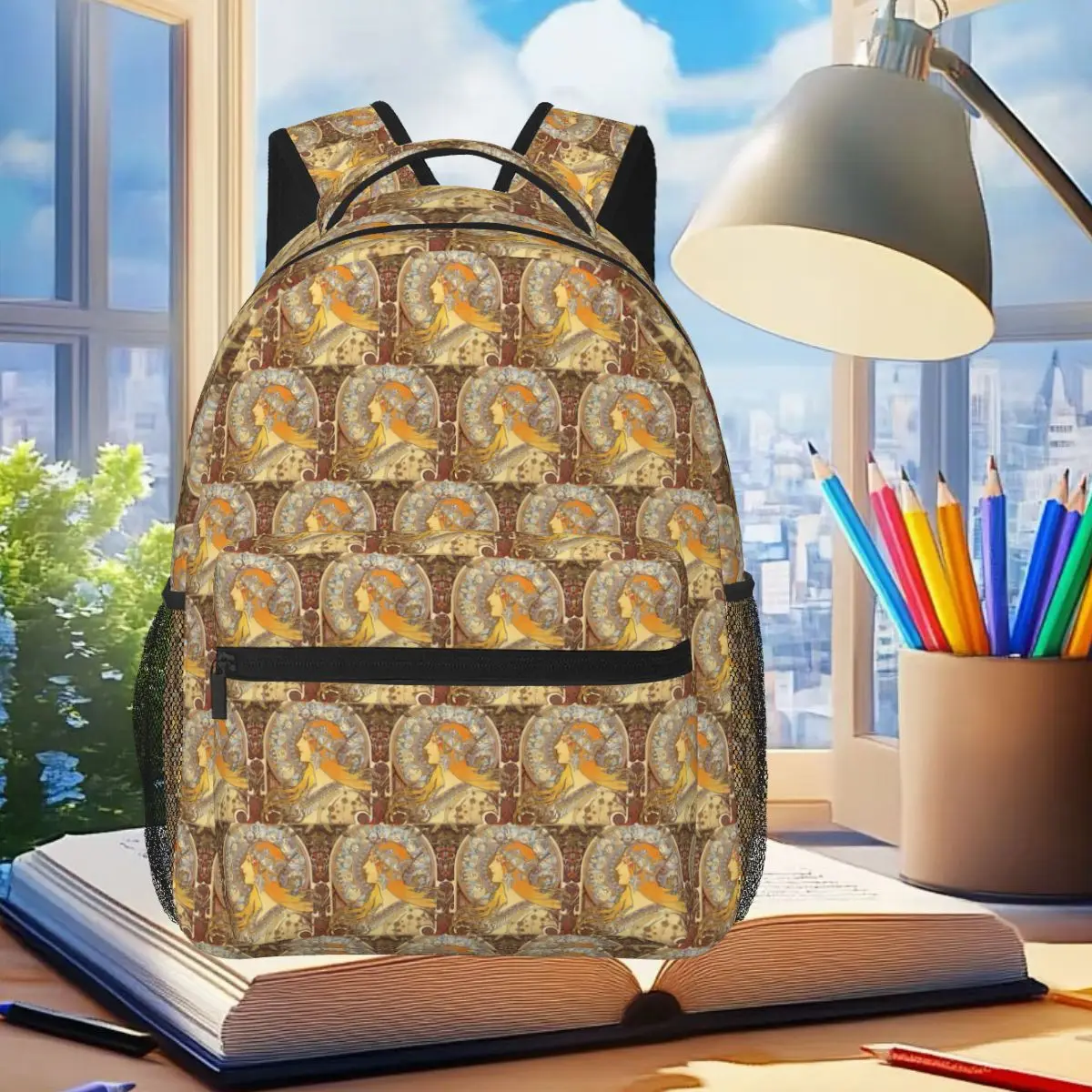 Alphonse Mucha Zodiac Art Nouveau Woman Rucksack für Studenten, Jungen und Mädchen, Büchertasche, Kinderschultasche, Laptop-Umhängetaschen für Männer und Frauen