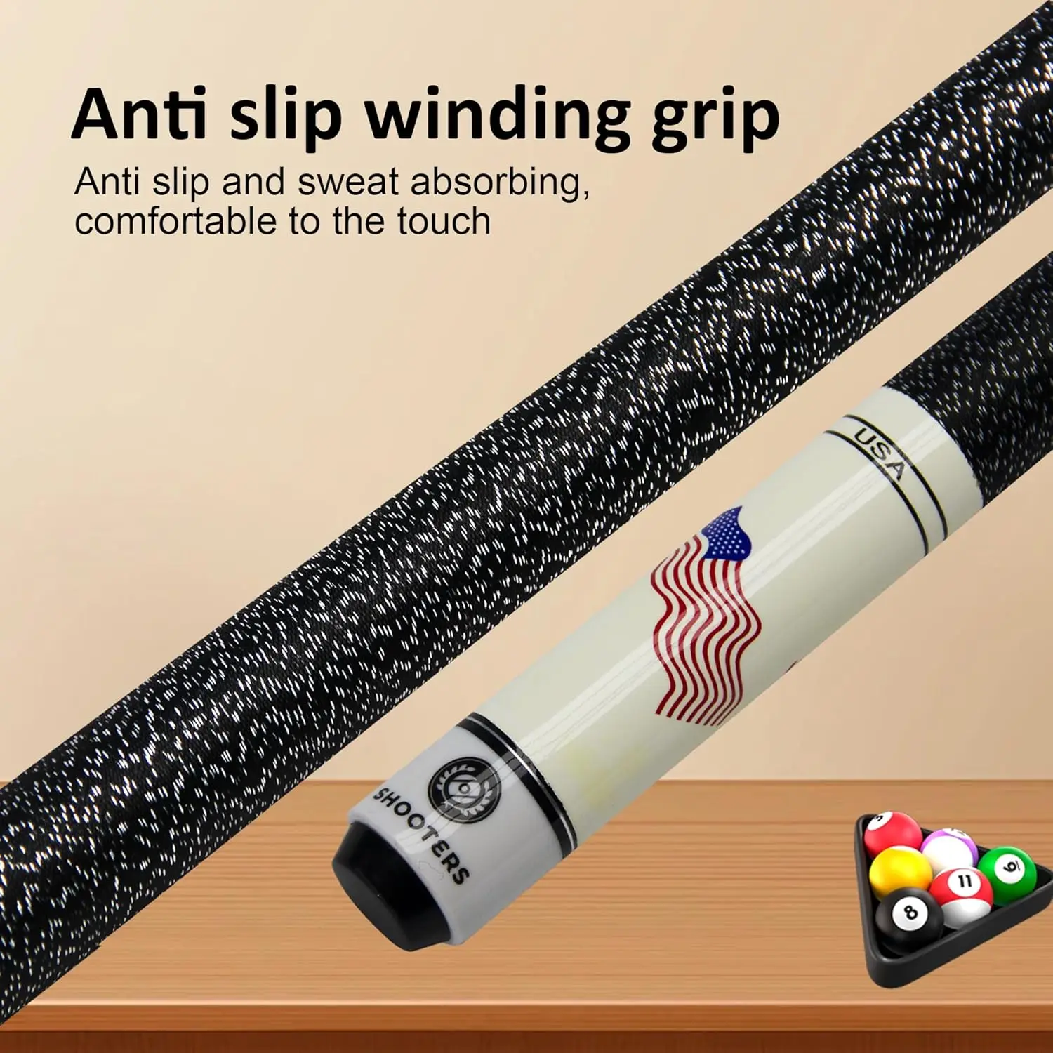 hit product1/2 Split Maple Pool Cue 13mm Tip USA Flag Pattern Anti-Slip Winding Grip Billiard Cue