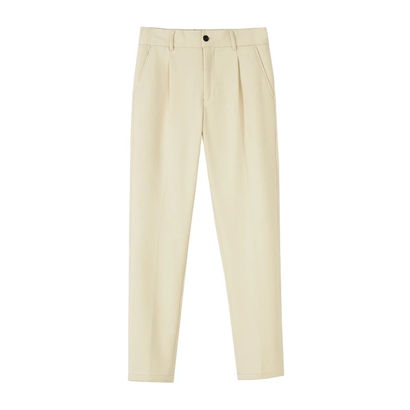 Pantaloni da abito casual da lavoro in lana autunno inverno uomo moda strisce di particelle pantaloni lunghi slim fit uomo nero kaki beige