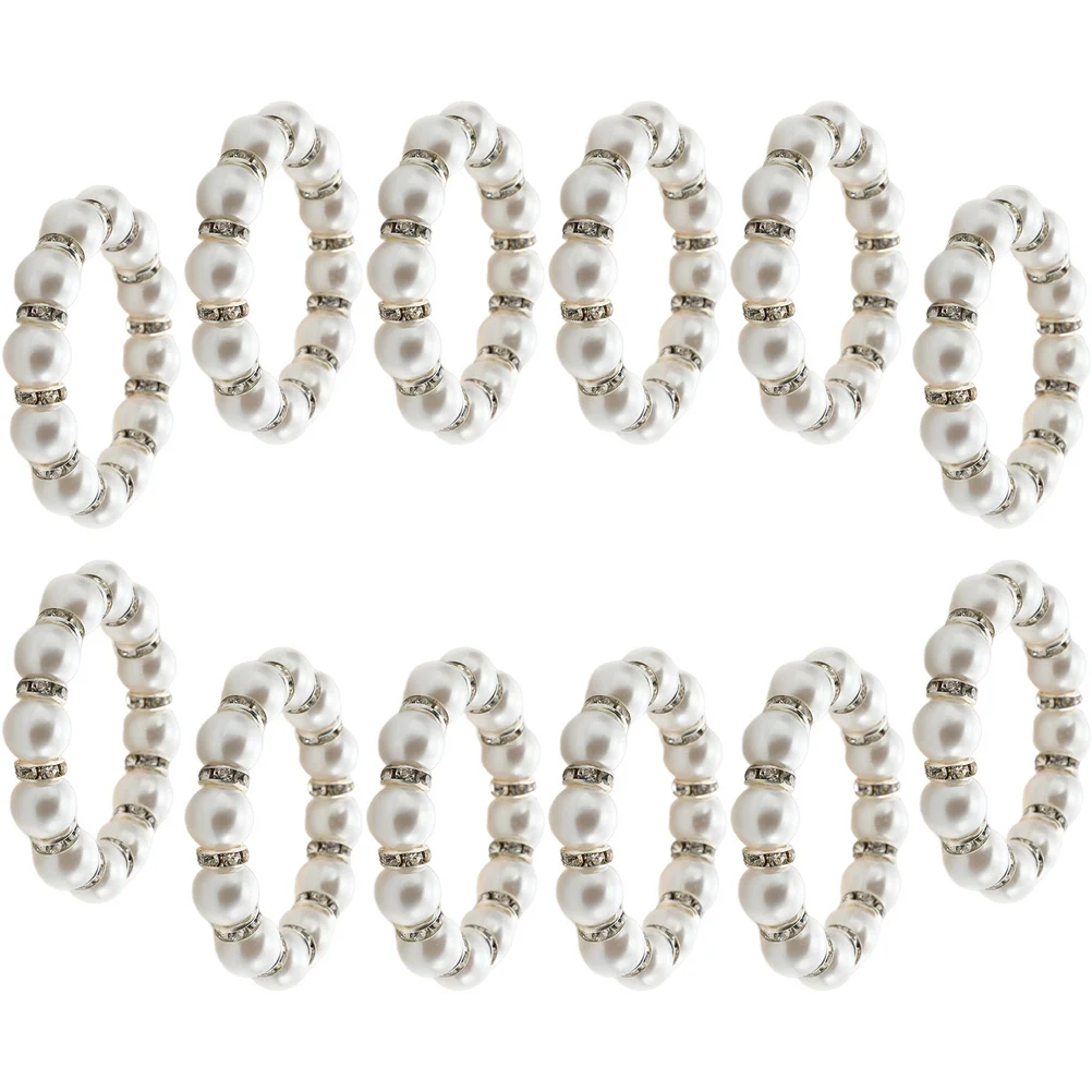 

12Pcs Pearl Napkin Rings Exquisite Finish Reusable Table Decor for Banquet Wedding Dinner Hotel Restaurant Bar Cafe Shop