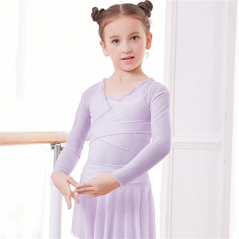 Cheap High Quality Kids Girls Children's Mesh Long Sleeve Black White Pink Blue Purple Ballet Wear Wrapped Tops Dance Shrugs