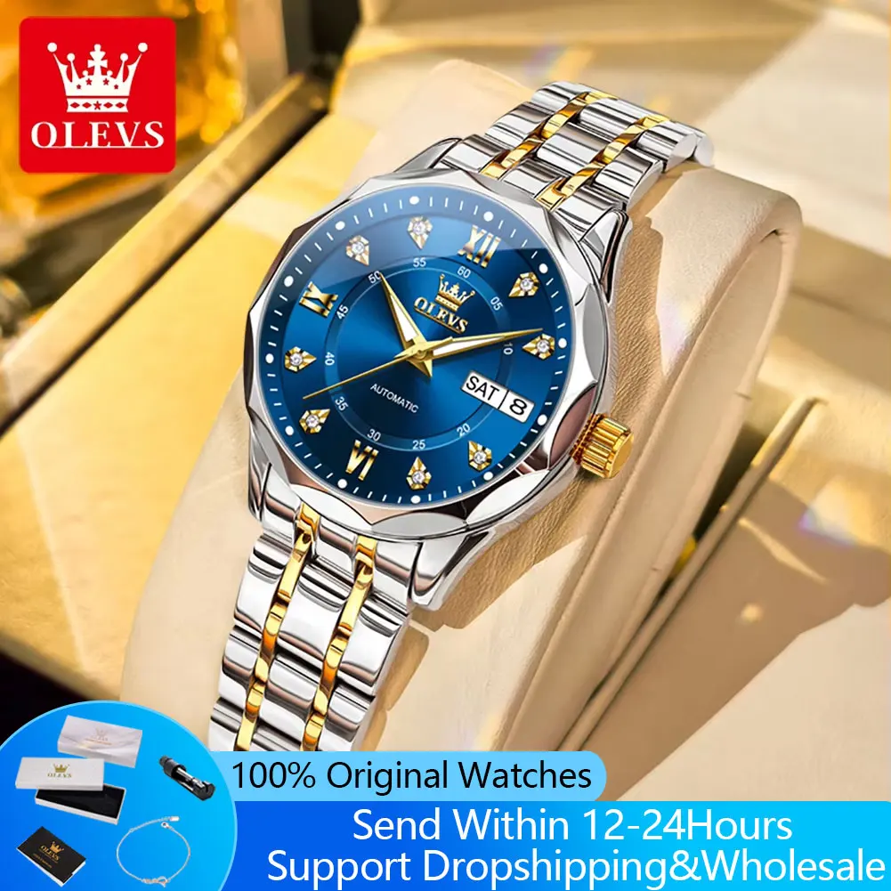 OLEVS 6727 Women's Mechanical Watches Original Stainless Steel Date Waterproof Luminous Elegant Luxury Business Automatic Watch