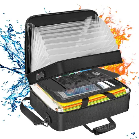 파일용 투명 컬러 정리함 상자가 있는 정리함 폴더 세관 잠금 장치가 있는 내화성 보관함 크로스바디 파일 가방