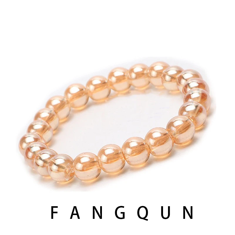 Gold Champagne Transparen Beads Bracelet for Women Natural Quartz Crystal Glass Smooth Round Beads 8 mm Jewelry DIY Bracelet