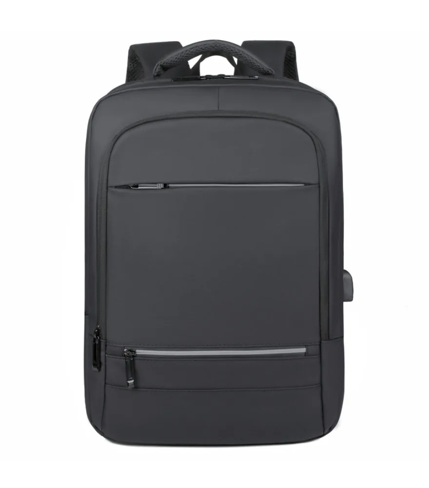 Black slim business backpack with dual white strip decor anti splash scratch resistant fabric for all occasion office use