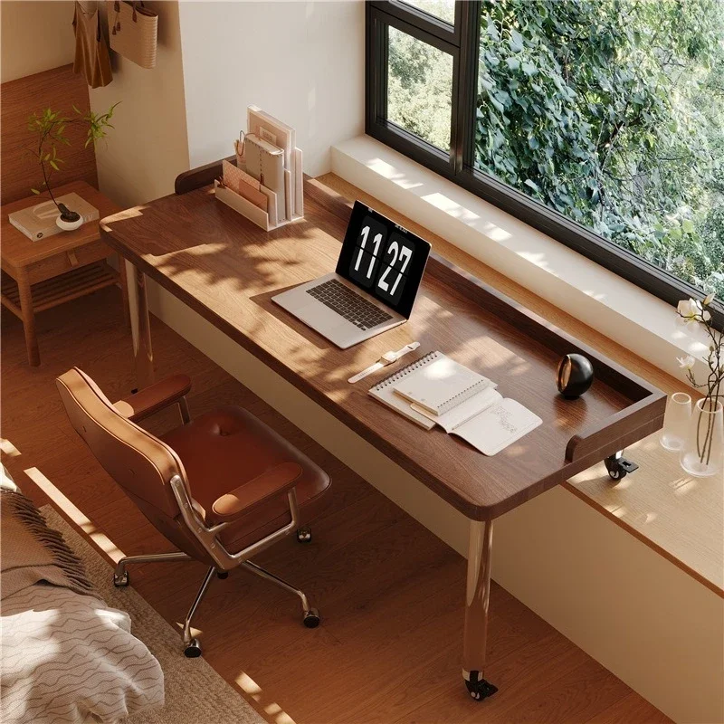 Solid wood removable bedroom bay window table small apartment high and low foot computer table acrylic long and short legs