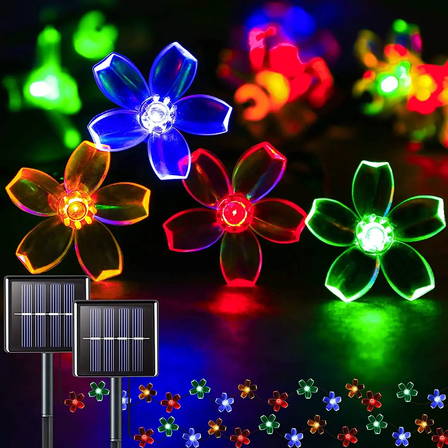 

Solar Peach Flower String Lights Outdoor Waterproof 60LED Fairy Lamp Decoration for Garden Fence Yard Christmas Home Party Decor