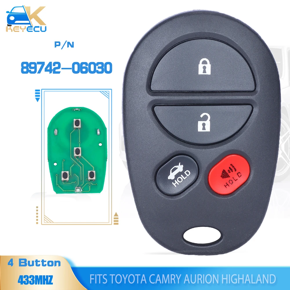 KEYECU 89742-06030 Remote Key Fob 433MHz for Toyota Aurion 2006-2014,Kluge Highaland 2007-2014,Camry 2006-2011(For Australia)