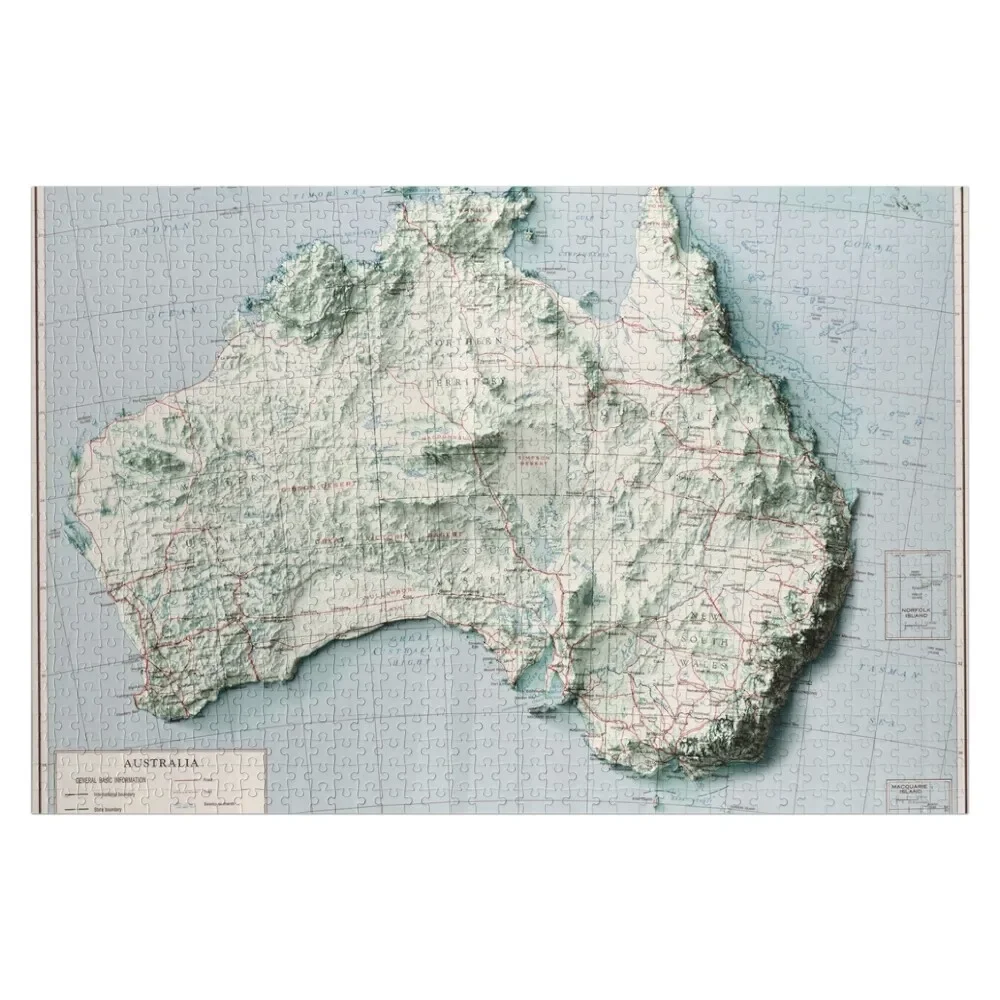 

1959 Australia Relief Map 3D digitally-rendered Jigsaw Puzzle Custom Photo Wood Animals Puzzle