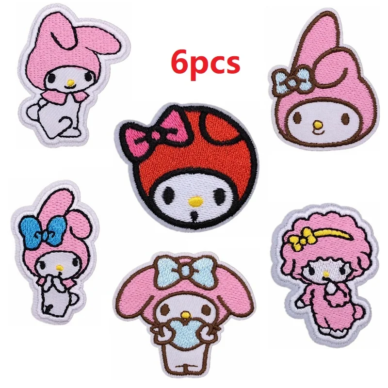 6/8Pcs Cartoon Sanrio Kuromi Melody Kwaii Applique For Sew Child Clothes Iron on Embroidery Patches Decor T-shirt Coat Stickers