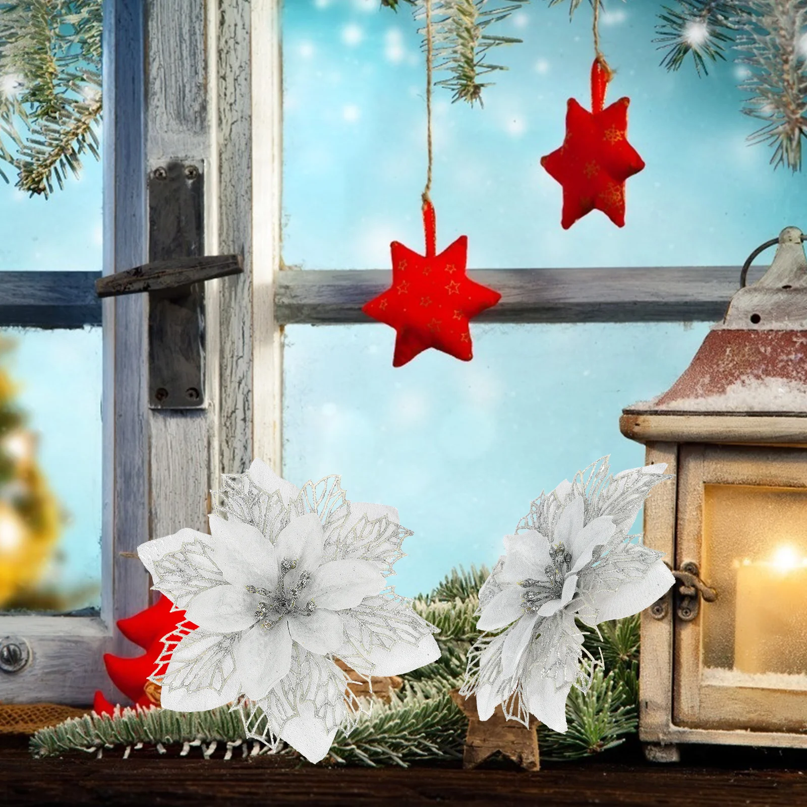 

10 Pcs Artificial Flowers for Decoration Christmas Ornament Party Adornment Glitter Garlands