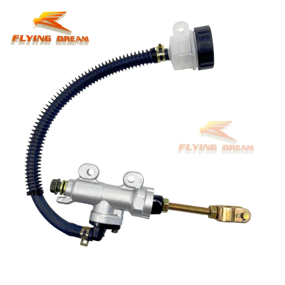 Motorcycle Rear Brake Master Cylinder Pump with Oil Reservoir Cup 45mm Mounting Hole M10 Bolt for Dirt Pit Bike ATV Quad