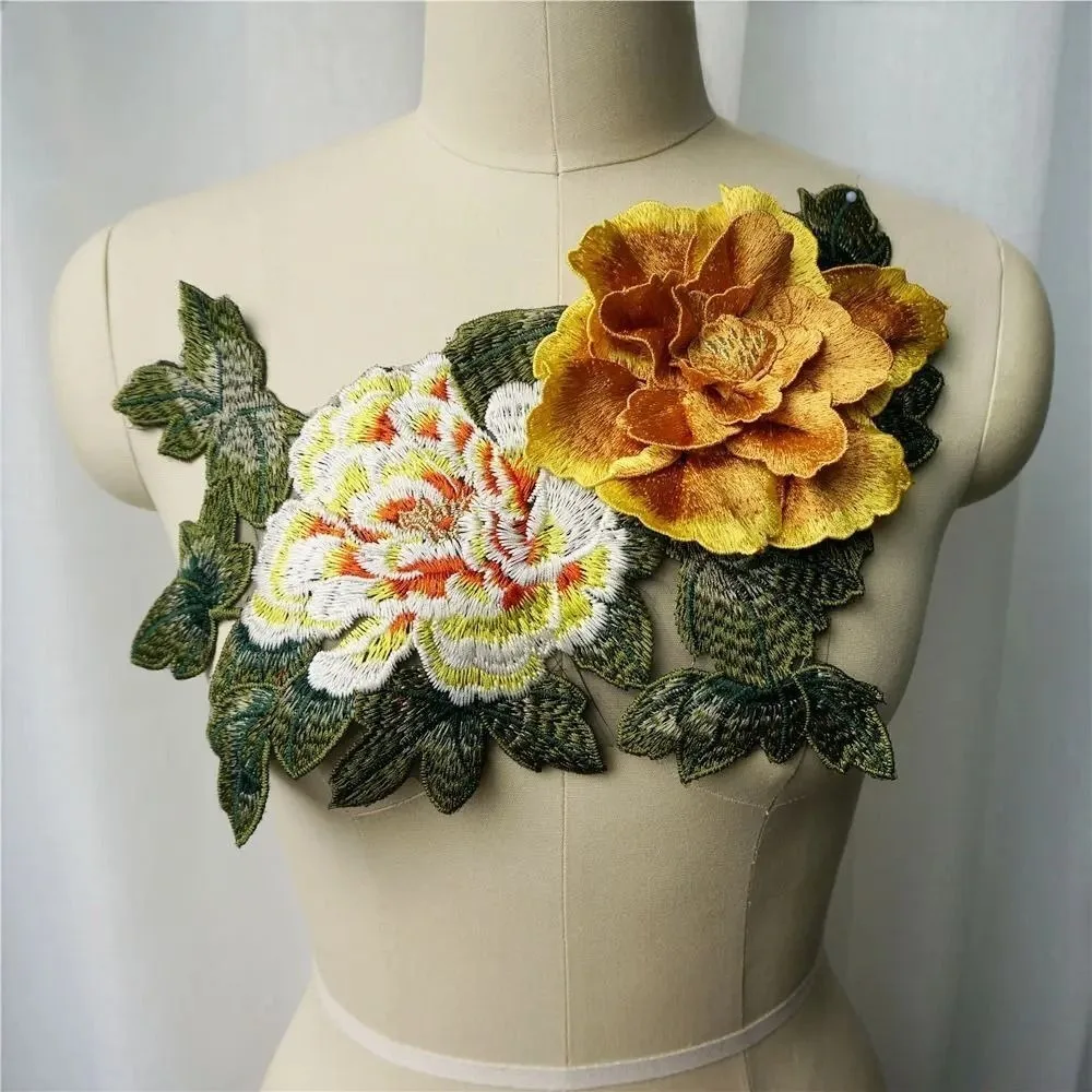 

Вышитые нашивки с цветами пиона, наклейки, съемные аппликации для платья, пришить украшение своими руками, большие цветы, нашивка, свадебное платье, платье
