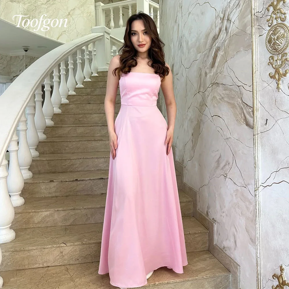

Toofgon A Line Customized Pink Prom Dresses Satin Simple Floor Evening Gowns Women Formal Party Birthday Dress